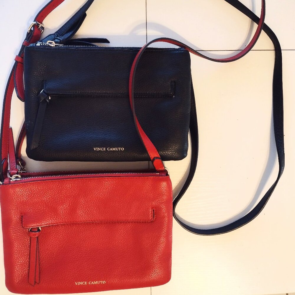 Two Vince Camuto leather cross body bags Red + Black Gently Used